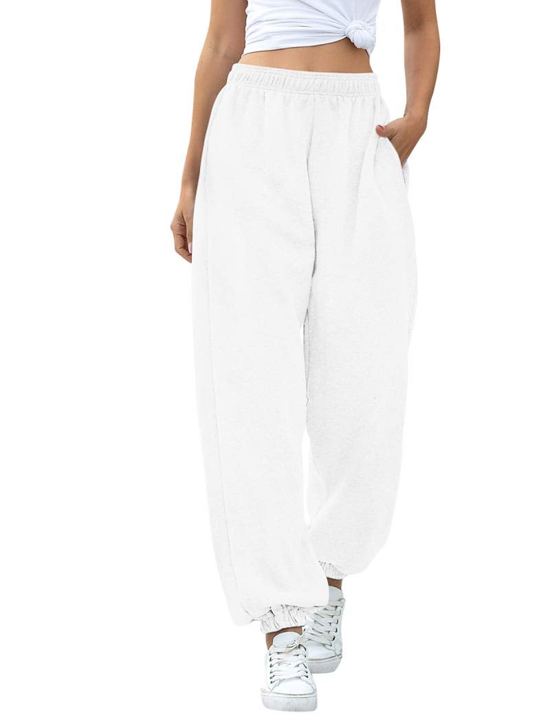 HeSaYep Women's High Waisted Sweatpants Workout Active Joggers Pants Baggy Lounge Bottoms,White L - Image 1